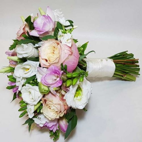 ROSE, FREESIA AND LISIANTHUS BRIDESMAID BOUQUET