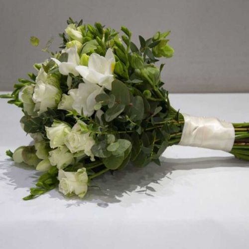 WHITE ROSE AND FREESIA BRIDESMAID BOUQUET