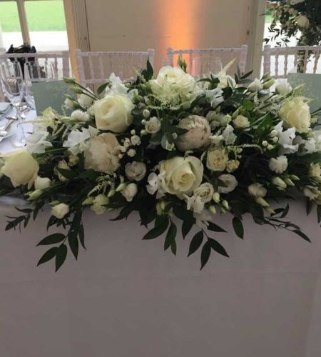 WHITE ROSE AND PEONY TABLE ARRANGEMENT